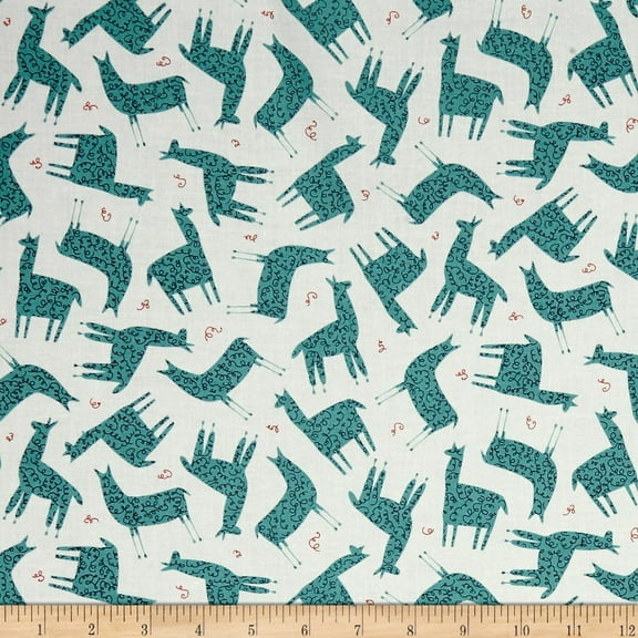 Quilting Treasure Alpaca Picnic Alpacas Silhouettes White 100% Cotton Fabric sold by the yard