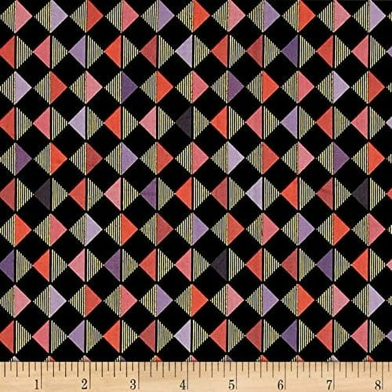Quilting Treasures Bellisima Diamond Geo Metallic Black, Gold/Red/Black 100% Cotton Fabric sold by the yard