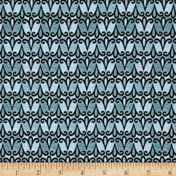 Quilting Treasures Blue Splendid Swans Scroll Geo 100% Cotton Fabric sold by the yard