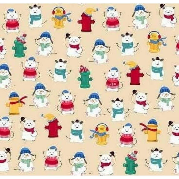 Quilting Treasures Chilly Dogs Winter Dogs Fire Hydrants Cream 100% Cotton Fabric sold by the yard
