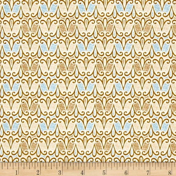 Quilting Treasures Cream Splendid Swans Scroll Geo 100% Cotton Fabric sold by the yard