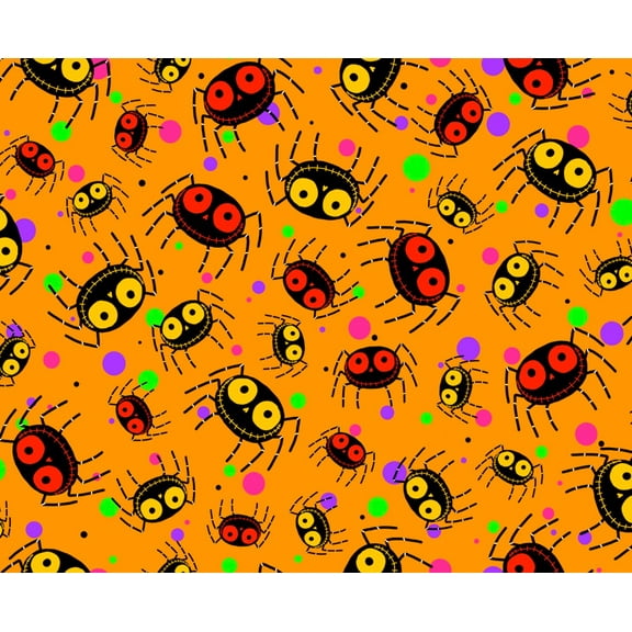Quilting Treasures Creepy Halloweenies Spiders in Orange 100% Cotton Fabric sold by the yard