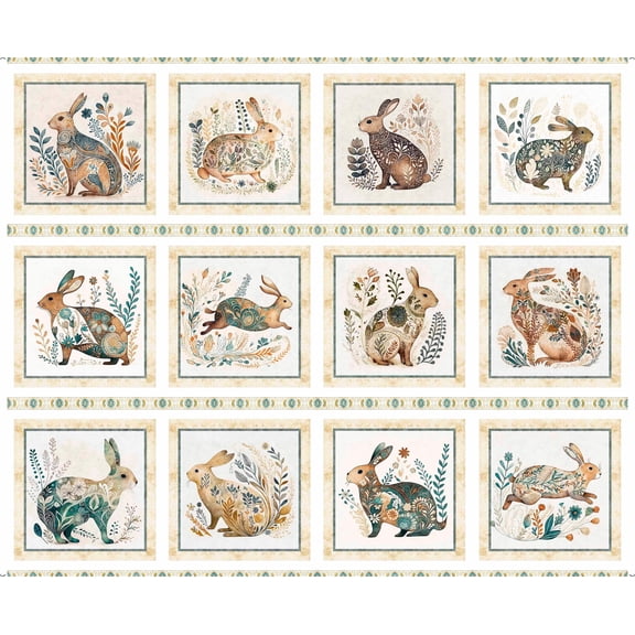 Quilting Treasures Easter Cotton Tails Rabbit Picture Patches on Cream