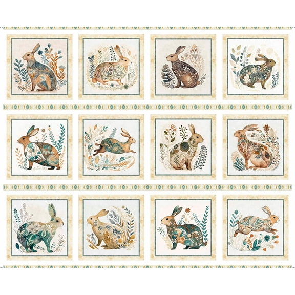 Quilting Treasures Easter Cotton Tails Rabbit Picture Patches on Cream