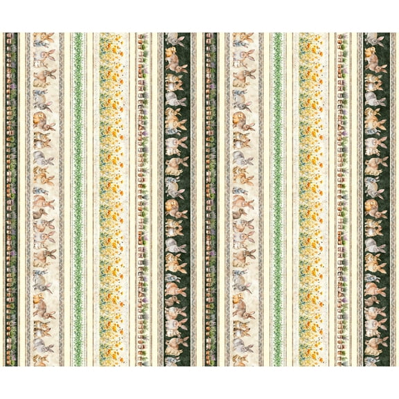 Quilting Treasures Easter Hunny Bunny Buniesy Floral Border Stripe on multi