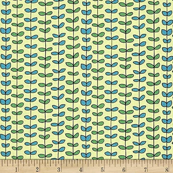 Quilting Treasures House On The Hill Leaf Stripe Pale Green, Navy/Peri 100% Cotton Fabric sold by the yard