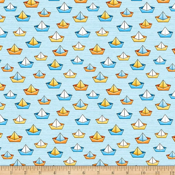 Quilting Treasures Knit Quackers Sailboats, Light Blue 100% Cotton Fabric sold by the yard