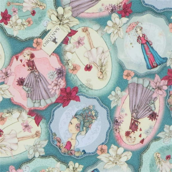 Quilting Treasures Mirabelle Midnight Garden Tossed Picture Patches Dark Blue 100% Cotton Fabric sold by the yard