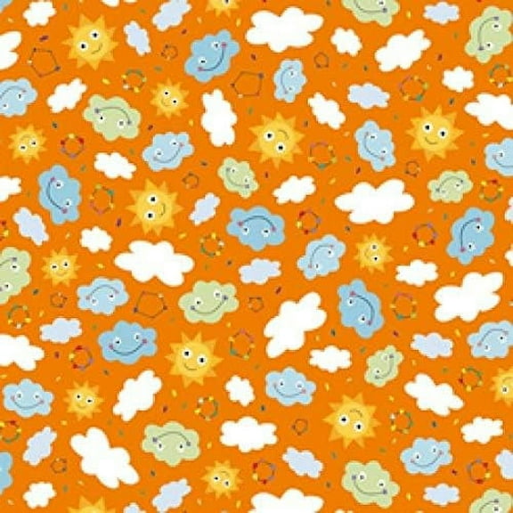 Quilting Treasures Safari in The Sky Sunshine Clouds Orange 100% Cotton Fabric sold by the yard