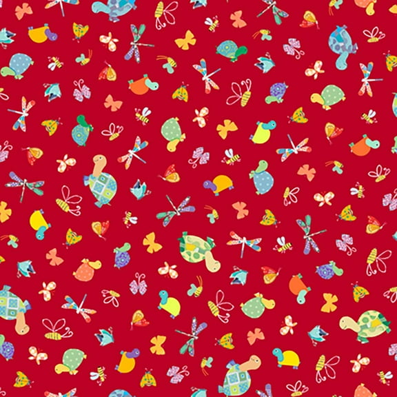 Quilting Treasures Slow Poke Red Turtles and Bugs 100% Cotton Fabric sold by the yard