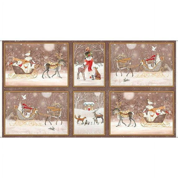 Quilting Treasures Winter Vignette Blocks 43x24Panel Taupe 100% Cotton Fabric sold by the panel