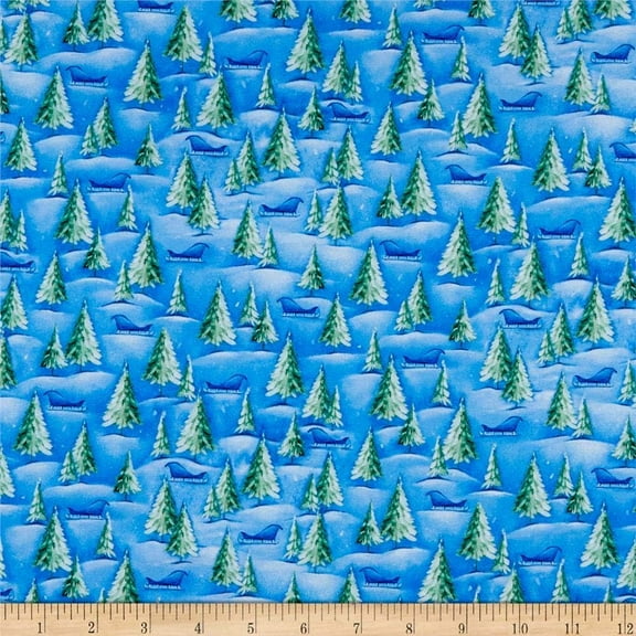 Quilting Treasures Woodland Cuties Pine Trees Blue 100% Cotton Fabric sold by the yard