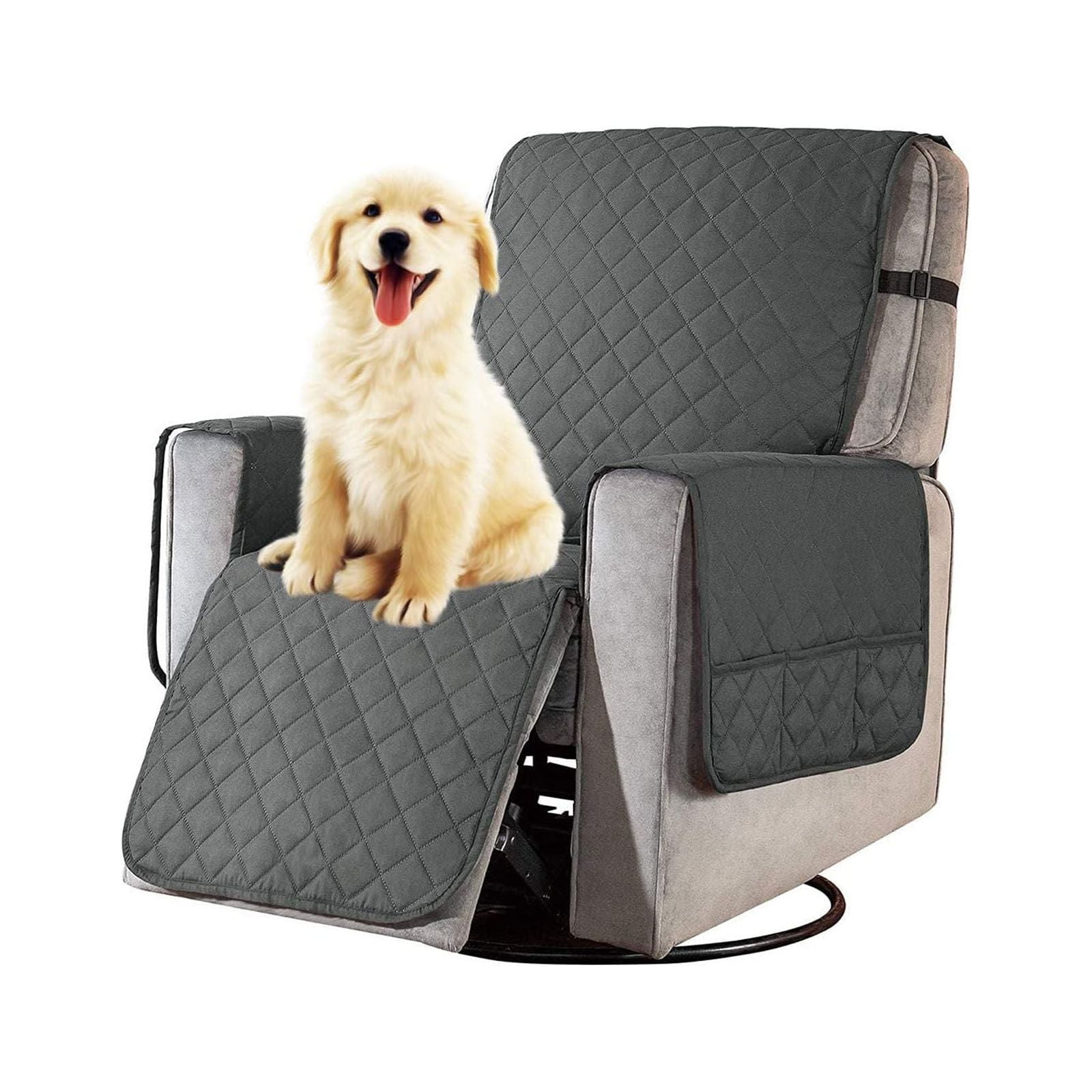 Quilting Waterproof Recliner Slipcover, Recliner Chair Cover Reversible Armchair Covers Sofa Slipcover Elastic Band Recliner Cover Anti-Slip Armchair-Dark gray-large