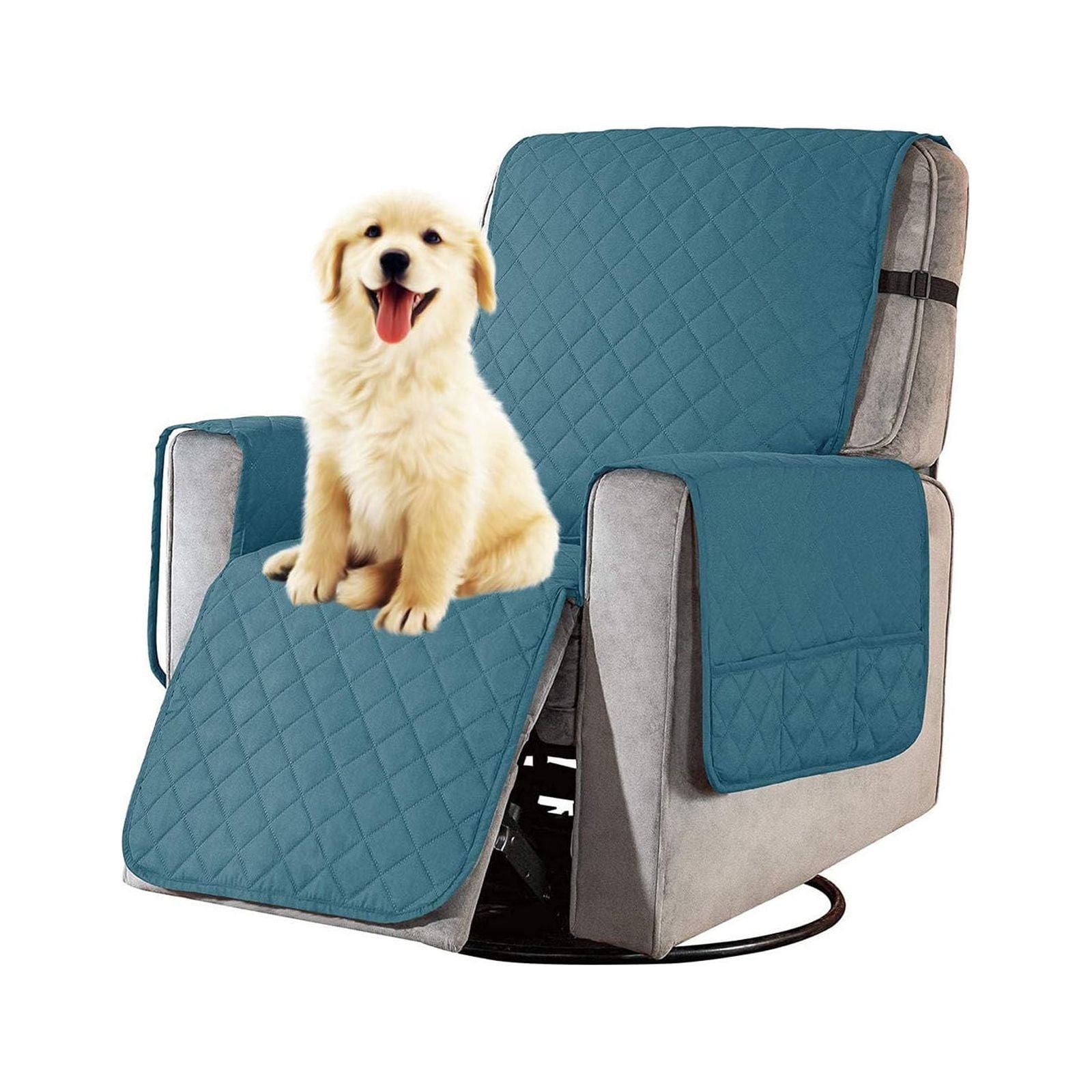 Quilting Waterproof Recliner Slipcover, Recliner Chair Cover Reversible Armchair Covers Sofa Slipcover Elastic Band Recliner Cover Anti-Slip Armchair-Light blue-large
