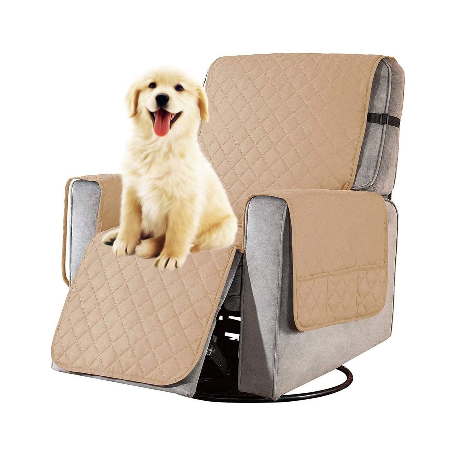 Quilting Waterproof Recliner Slipcover, Recliner Chair Cover Reversible Armchair Covers Sofa Slipcover Elastic Band Recliner Cover Anti-Slip Armchair-Khaki-small