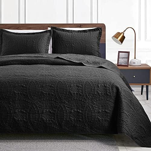 Quilts for Full Bed Black Bedspreads Bedding Set - Lightweight Bedspread Comforter - Coin Pattern Bedding Coverlet for All Season - 3 Pieces (1 Quilt, 2 Pillow Shams)