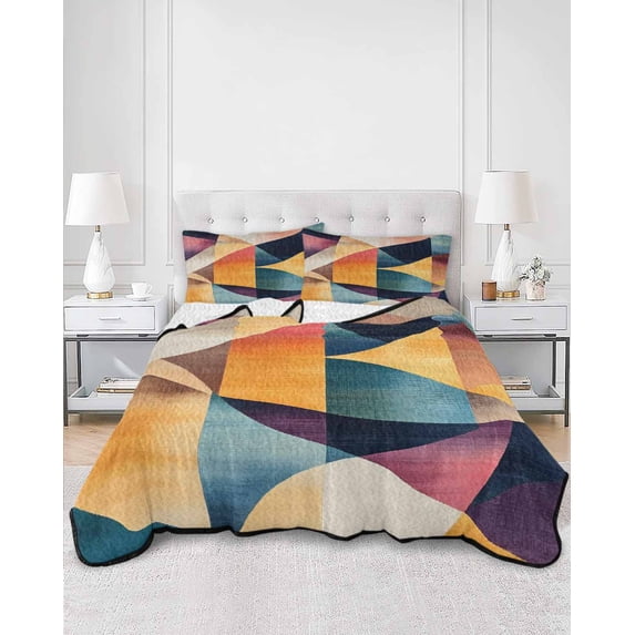 Quilts Full Size, Abstract Geometric Soft Comforter Bedding Set for Bed, Orange Neutral Modern Art Lightweight Quilted Bedspread with Pillow Cover(2 Pieces) for All Season, 78x90 Inch