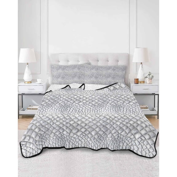 Quilts Full Size, Animal Leather Soft Comforter Bedding Set for Bed, Vintage Animal Textures Minimalist Gray Lightweight Quilted Bedspread with Pillow Cover(2 Pieces) for All Season, 78x90 Inch