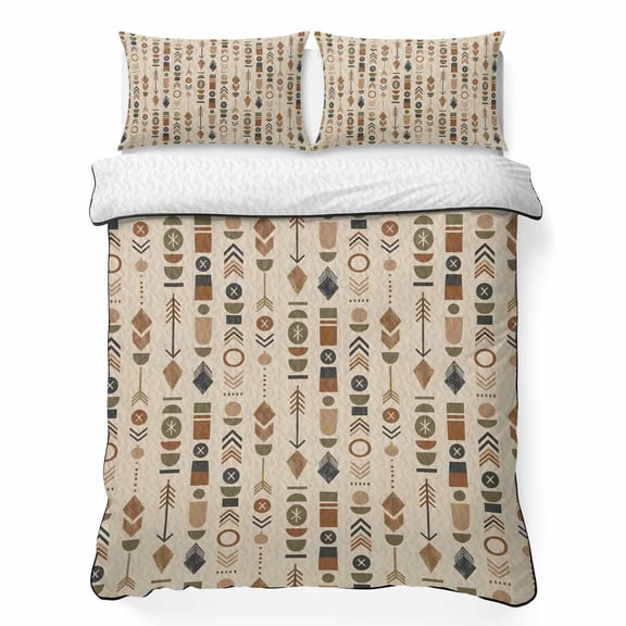 Quilts Full Size Bedding Set, Abstract Tribal Arrows Lightweight Quilted Comforter, Boho Middle Century Sand Vertical Soft Reversible Bedspread Coverlet with Pillow Covers for All Season, 78" x 90"