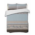 thumbnail image 1 of Quilts Full Size Bedding Set, Aqua Floral Lightweight Quilted Comforter, Modern Farmhouse Leaves Brown Striped Soft Reversible Bedspread Coverlet with Pillow Covers for All Season, 78" x 90", 1 of 7