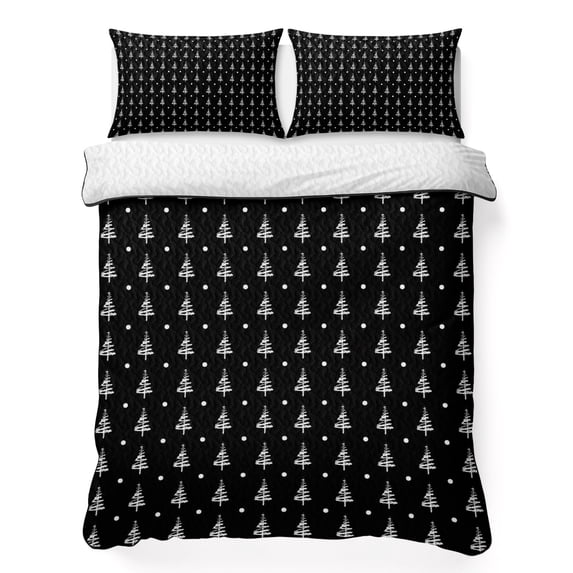 Quilts Full Size Bedding Set, Black Christmas Lightweight Quilted Comforter, Xmas Pine Trees Polka Dot Modern Simple Soft Reversible Bedspread Coverlet with Pillow Covers for All Season, 78" x 90"