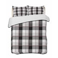 thumbnail image 1 of Quilts Full Size Bedding Set, Black Grey Plaid Lightweight Quilted Comforter, Modern Abstract Ombre Gingham Checkered Soft Reversible Bedspread Coverlet with Pillow Covers for All Season, 78" x 90", 1 of 7