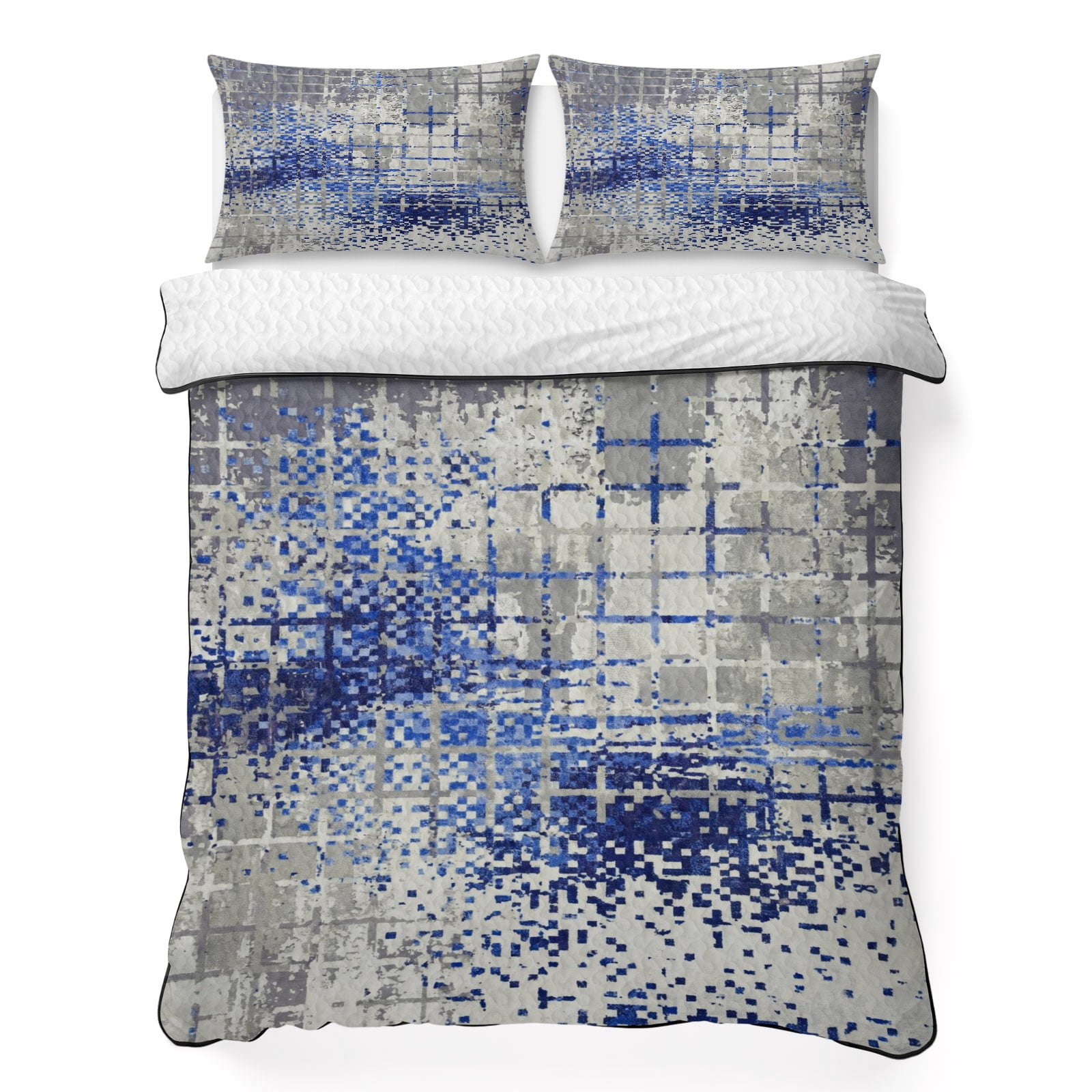 Quilts Full Size Bedding Set, Blue Abstract Art Lightweight Quilted ...
