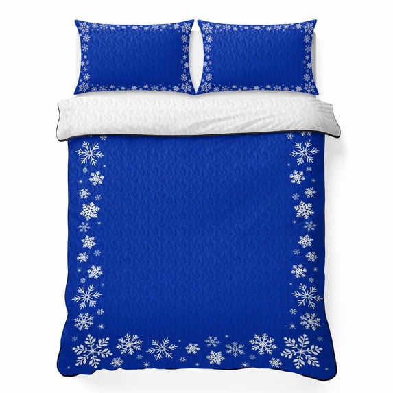 Quilts Full Size Bedding Set, Blue Snowflake Christmas Lightweight Quilted Comforter, Xmas Snowflake Winter Modern Art Soft Reversible Bedspread Coverlet with Pillow Covers for All Season, 78" x 90"