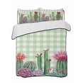 thumbnail image 1 of Quilts Full Size Bedding Set, Cactus Tropical Watercolor Lightweight Quilted Comforter, Sage Green Plaid Summer Soft Reversible Bedspread Coverlet with Pillow Covers for All Season, 78" x 90", 1 of 7