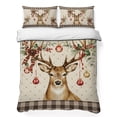 thumbnail image 1 of Quilts Full Size Bedding Set, Christmas Elk Lightweight Quilted Comforter, Xmas Ball Botanical Black Checked Taupe Gingham Reversible Bedspread Coverlet with Pillow Covers for All Season, 78" x 90", 1 of 9