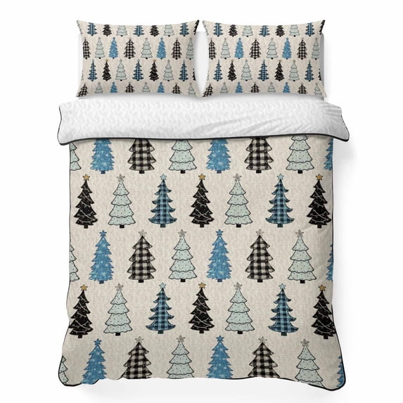 Quilts Full Size Bedding Set, Christmas Lightweight Quilted Comforter, Xmas Trees Snowflakes Plaid Polka Dots Beige Soft Reversible Bedspread Coverlet with Pillow Covers for All Season, 78" x 90"