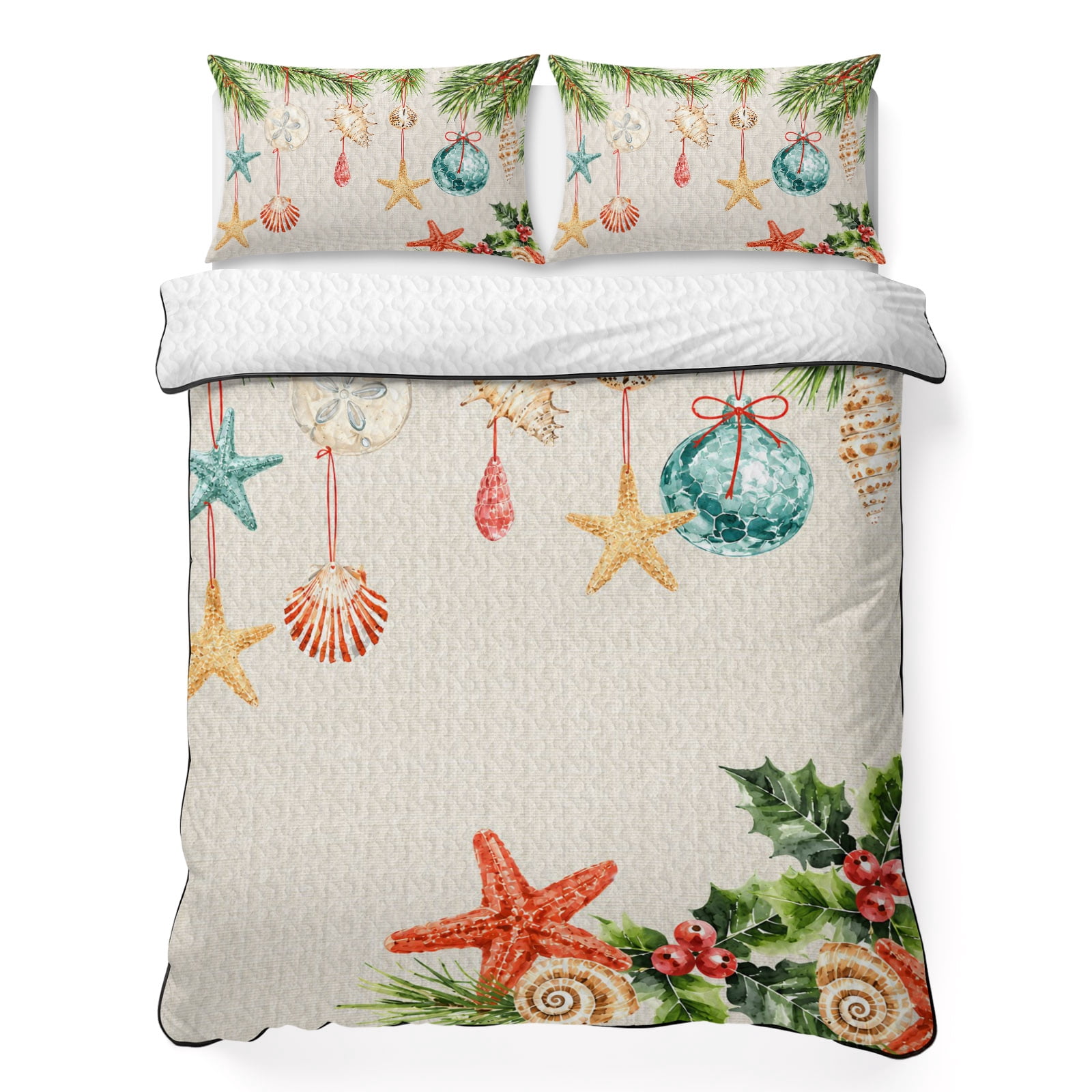 Quilts Full Size Bedding Set, Christmas Starfish Lightweight Quilted ...