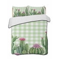 thumbnail image 1 of Quilts Full Size Bedding Set, Green Cactus Tropical Lightweight Quilted Comforter, Sage Green Buffalo Plaid Summer Soft Reversible Bedspread Coverlet with Pillow Covers for All Season, 78" x 90", 1 of 7