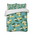 thumbnail image 1 of Quilts Full Size Bedding Set, Lemons Leaves Lightweight Quilted Comforter, Summer Fruits Floral Botanical Teal Green Soft Reversible Bedspread Coverlet with Pillow Covers for All Season, 78" x 90", 1 of 7