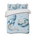 thumbnail image 1 of Quilts Full Size Bedding Set, Light Blue Space Rocket Lightweight Quilted Comforter, Modena Abstract Universe Planet Soft Reversible Bedspread Coverlet with Pillow Covers for All Season, 78" x 90", 1 of 7