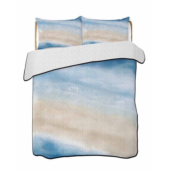 Quilts Full Size Bedding Set, Navy Blue Coastal Lightweight Quilted Comforter, Beach Nautical Seaside Ocean Beige Soft Reversible Bedspread Coverlet with Pillow Covers for All Season, 78" x 90"