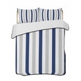 thumbnail image 1 of Quilts Full Size Bedding Set, Navy Blue Stripe Lightweight Quilted Comforter, Geometric Grey White Vertical Striped Soft Reversible Bedspread Coverlet with Pillow Covers for All Season, 78" x 90", 1 of 7