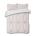 thumbnail image 1 of Quilts Full Size Bedding Set, Pink Floral Lightweight Quilted Comforter, Spring Watercolor Flowers Leaf Bows Beige Soft Reversible Bedspread Coverlet with Pillow Covers for All Season, 78" x 90", 1 of 7