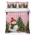 thumbnail image 1 of Quilts Full Size Bedding Set, Pink Plaid Christmas Lightweight Quilted Comforter, Xmas Snowman Snowflake Trees Soft Reversible Bedspread Coverlet with Pillow Covers for All Season, 78" x 90", 1 of 9