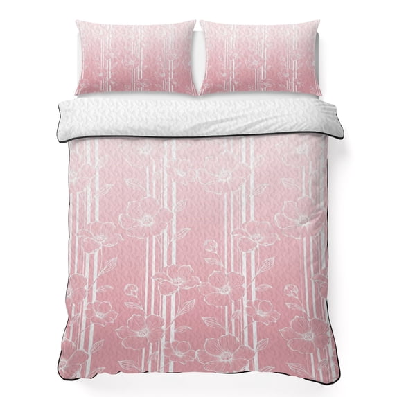 Spring Quilt Set Quilts Full Size Bedding Set, Pink Spring Floral Lightweight Quilted ...