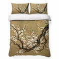 thumbnail image 1 of Quilts Full Size Bedding Set, Plum Blossom Lightweight Quilted Comforter, Vintage Zen Flower Tree Branch Brown Floral Soft Reversible Bedspread Coverlet with Pillow Covers for All Season, 78" x 90", 1 of 9