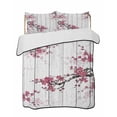 thumbnail image 1 of Quilts Full Size Bedding Set, Red Cherry Lightweight Quilted Comforter, Spring Floral Branches Ink Painting Art Wood Gray Soft Bedspread Coverlet with Pillow Covers for All Season, 78" x 90", 1 of 7
