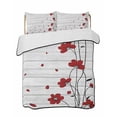 thumbnail image 1 of Quilts Full Size Bedding Set, Red Poppy Flowers Lightweight Quilted Comforter, Spring Modern Abstract Floral Wood Soft Reversible Bedspread Coverlet with Pillow Covers for All Season, 78" x 90", 1 of 7