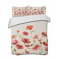 thumbnail image 1 of Quilts Full Size Bedding Set, Red Poppy Lightweight Quilted Comforter, Spring Summer Flowers Botanical Rustic Soft Reversible Bedspread Coverlet with Pillow Covers for All Season, 78" x 90", 1 of 7