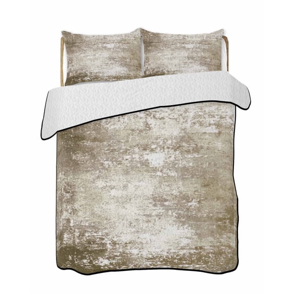 Quilts Full Size Bedding Set, Shabby Brown Lightweight Quilted Comforter, Oil Painting Vintage Art Brown White Soft Reversible Bedspread Coverlet with Pillow Covers for All Season, 78" x 90"