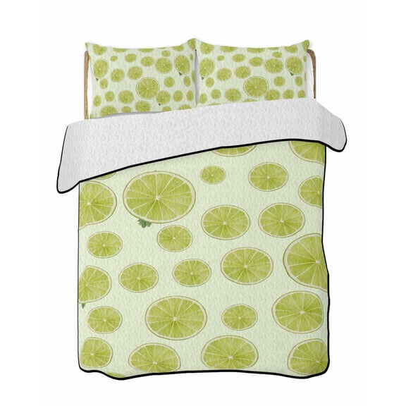 Quilts Full Size Bedding Set, Sliced Lemon Lightweight Quilted Comforter, Simple Summer Tropical Yellow Soft Reversible Bedspread Coverlet with Pillow Covers for All Season, 78" x 90"