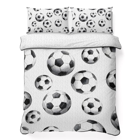 Quilts Full Size Bedding Set, Soccer Sports Lightweight Quilted Comforter, Summer Football Modern Minimalist Textured Soft Reversible Bedspread Coverlet with Pillow Covers for All Season, 78" x 90"