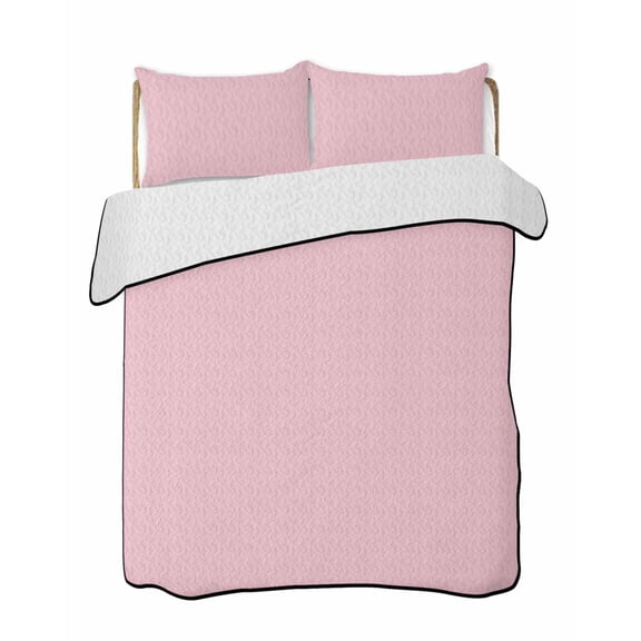 Quilts Full Size Bedding Set, Solid Pink Lightweight Quilted Comforter, Romantic Minimalism Abstract Denim Texture Soft Reversible Bedspread Coverlet with Pillow Covers for All Season, 78" x 90"