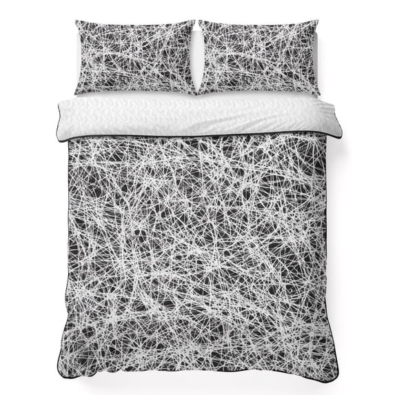Quilts Full Size Bedding Set, Spring Black Gray Cobweb Lightweight Quilted Comforter, Abstract Minimalist Farmhouse Lines Soft Bedspread Coverlet with Pillow Covers for All Season, 78" x 90"