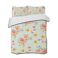 thumbnail image 1 of Quilts Full Size Bedding Set, Spring Flowers Lightweight Quilted Comforter, Yellow Pink Floral Rustic Botanical Green Soft Reversible Bedspread Coverlet with Pillow Covers for All Season, 78" x 90", 1 of 7